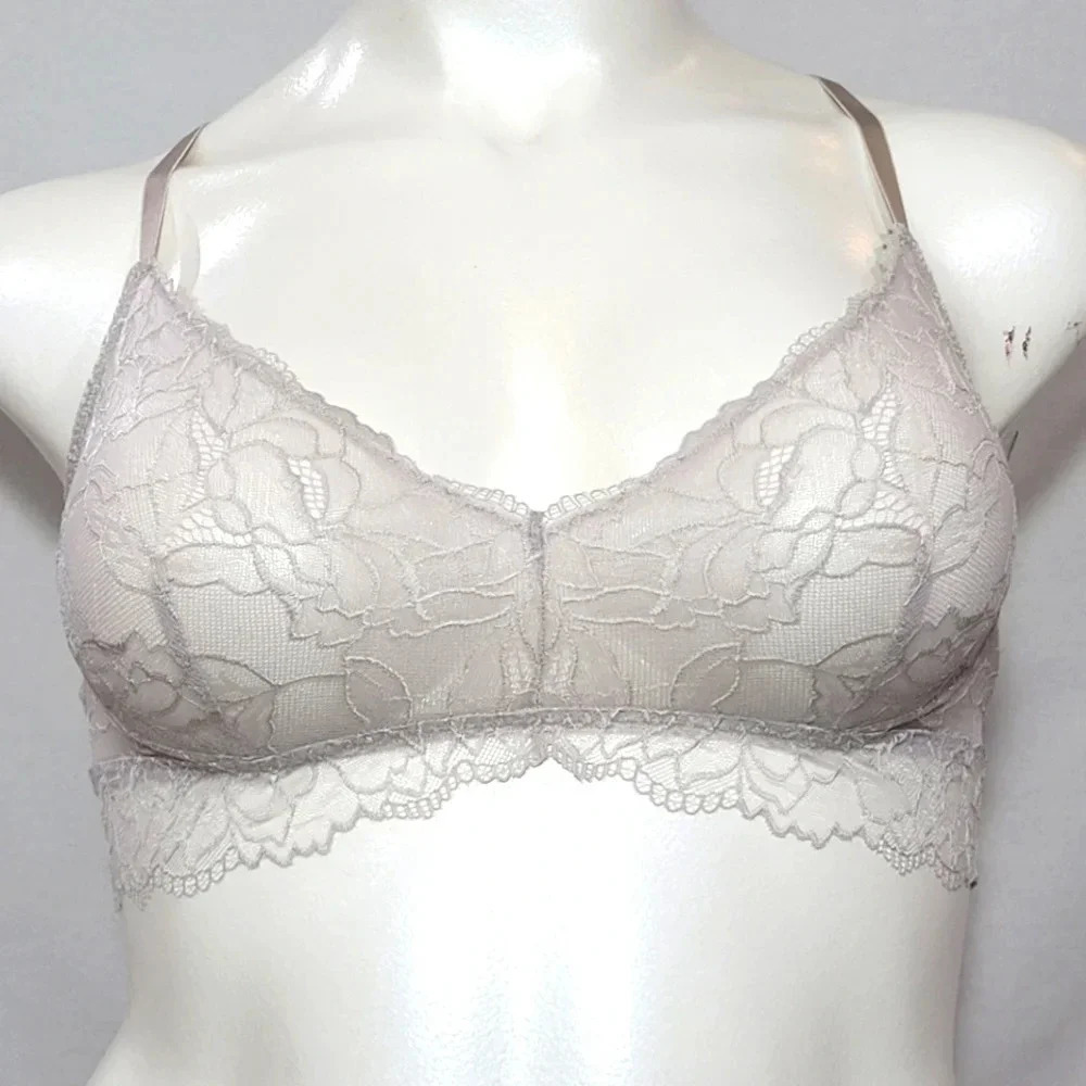 XS X-SMALL Gilligan OMalley Floral Lace Bralette Bra Fog Gray NWT‎